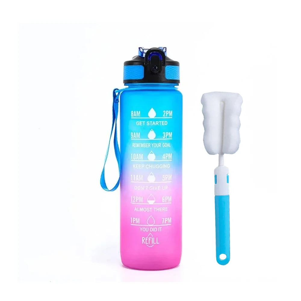 Trinkflasche mit Zeitmarckierung & Trinkhalm, BPA & schadstofffrei