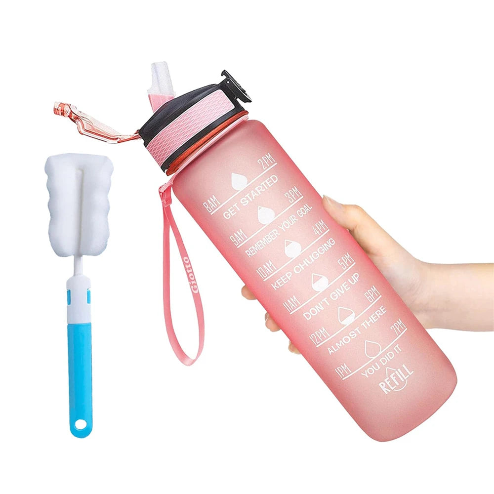 Trinkflasche mit Zeitmarckierung & Trinkhalm, BPA & schadstofffrei