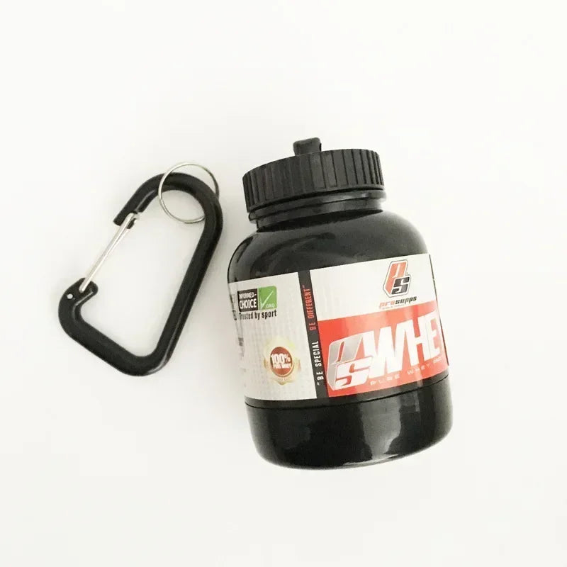 Portable Mini Protein Powder Bottle with Keychain Health Funnel Medicine Box Container Small Cup Outdoor Sport Storage