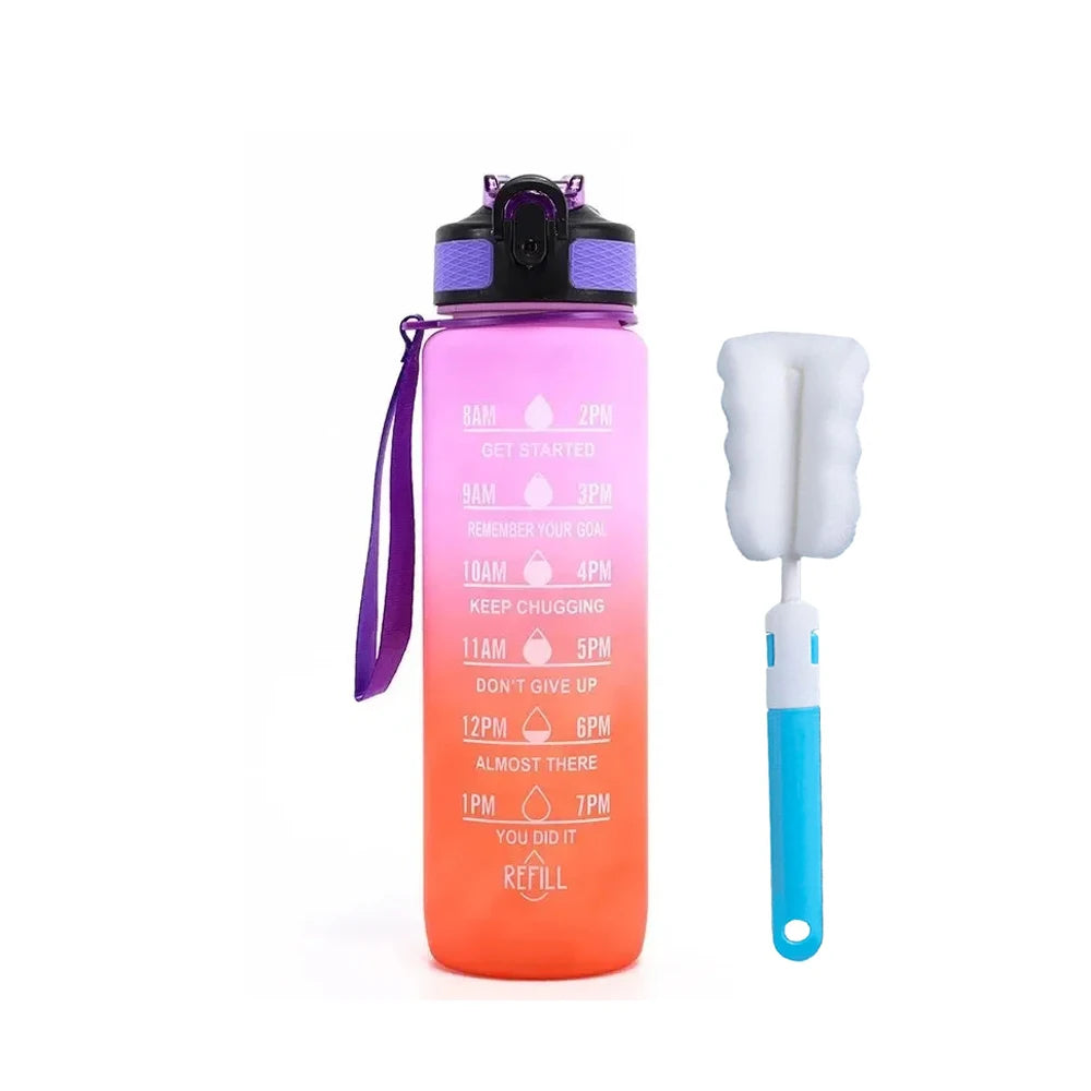 Trinkflasche mit Zeitmarckierung & Trinkhalm, BPA & schadstofffrei
