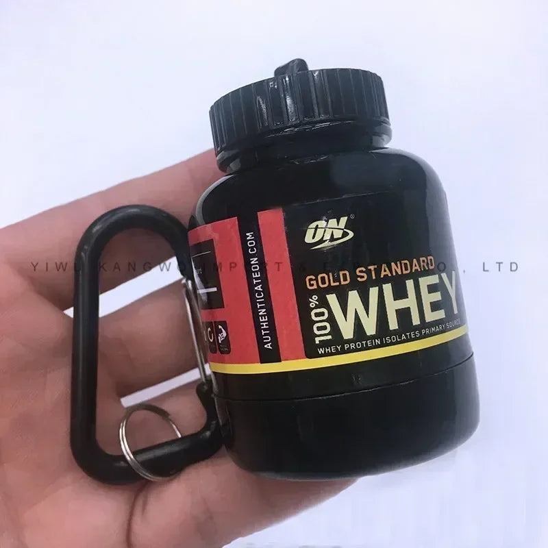 Portable Mini Protein Powder Bottle with Keychain Health Funnel Medicine Box Container Small Cup Outdoor Sport Storage
