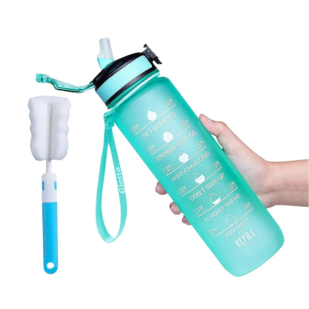 Trinkflasche mit Zeitmarckierung & Trinkhalm, BPA & schadstofffrei