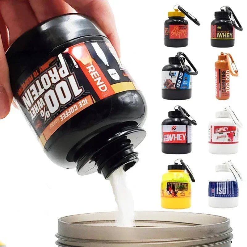 Portable Mini Protein Powder Bottle with Keychain Health Funnel Medicine Box Container Small Cup Outdoor Sport Storage