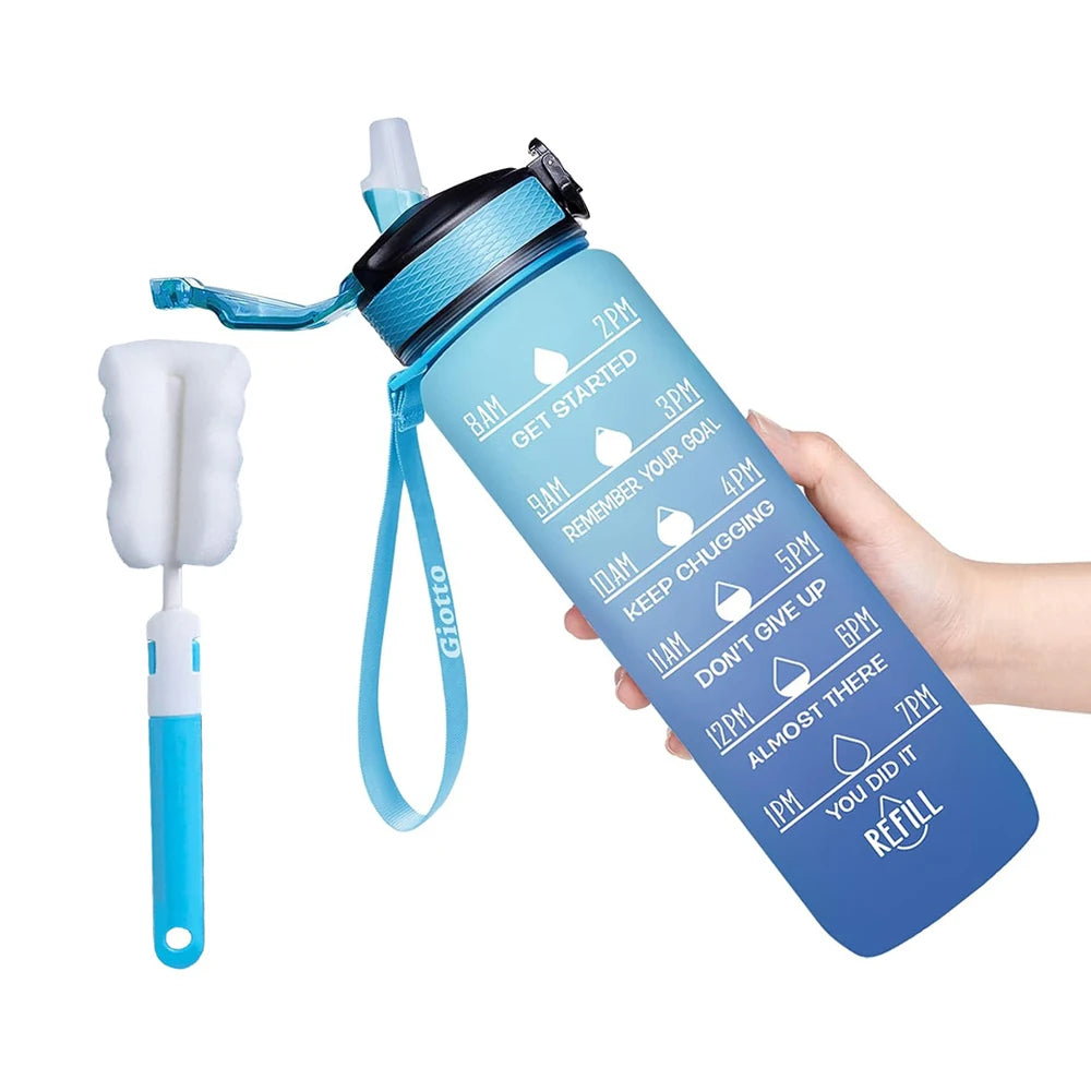 Trinkflasche mit Zeitmarckierung & Trinkhalm, BPA & schadstofffrei
